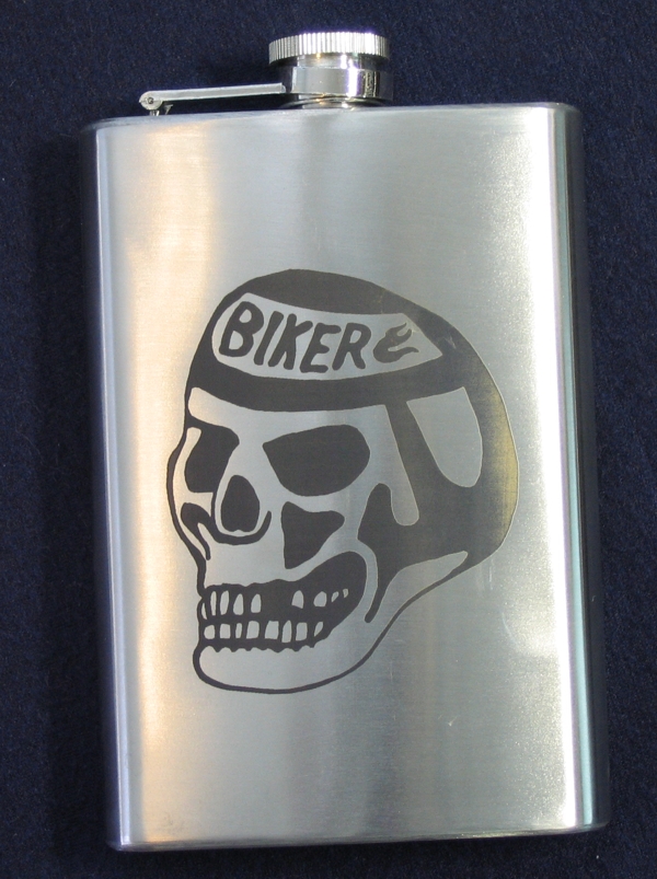 Flask, Stainless, Biker Skull, 8oz - Click Image to Close