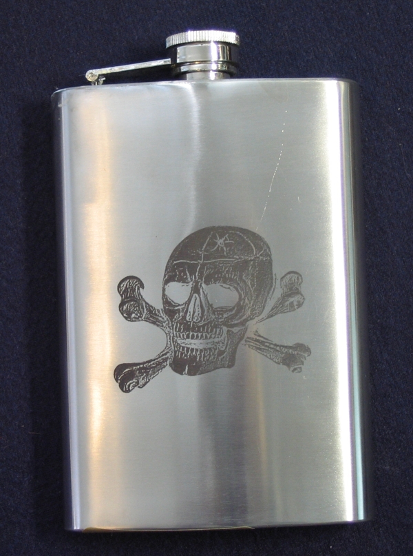 Flask, Stainless, Skull & CrossBones, 8oz - Click Image to Close