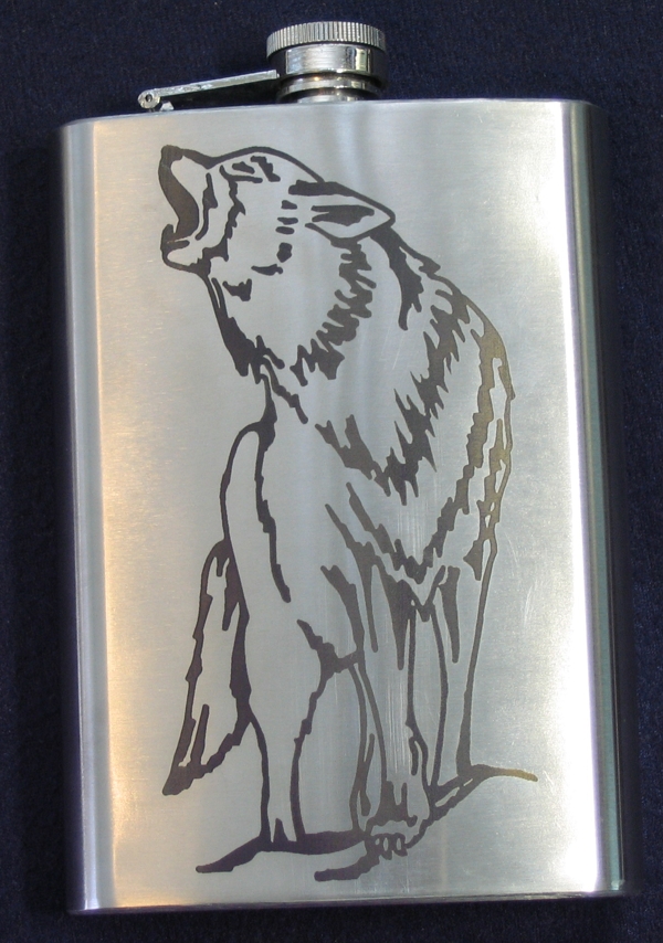 Flask, Stainless, Wolf, 12oz - Click Image to Close