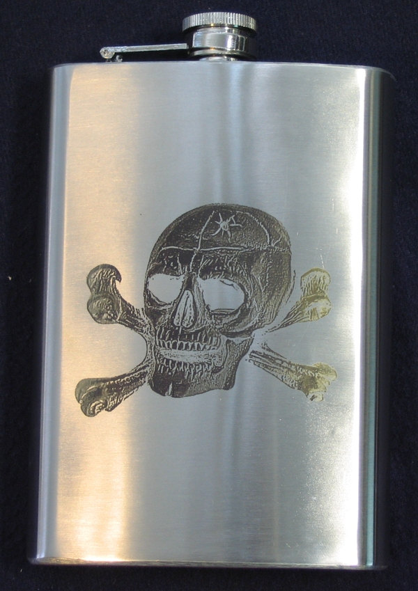 Flask, Stainless, Skull & CrossBones, 12oz - Click Image to Close