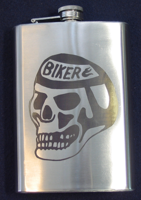 Flask, Stainless, Biker Skull, 12oz - Click Image to Close