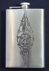 Flask, Stainless, Flaming Skull, 8oz